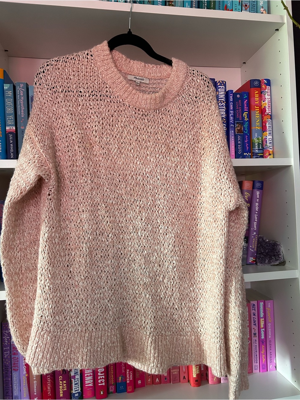 Madewell Blush Pink Open-Knit Crewneck Sweater
